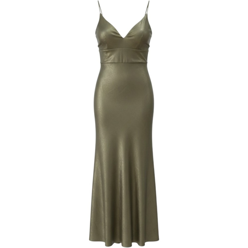 Jenny Yoo Collection Metallic Sage Green V-Neck Maxi Formal Gown Dress Size 8